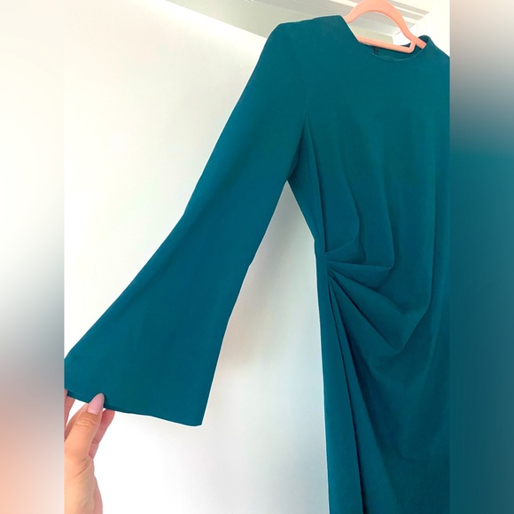 Zara Draped Midi Dress w Back Slit in Deep Turquoise - Picture 3 of 9